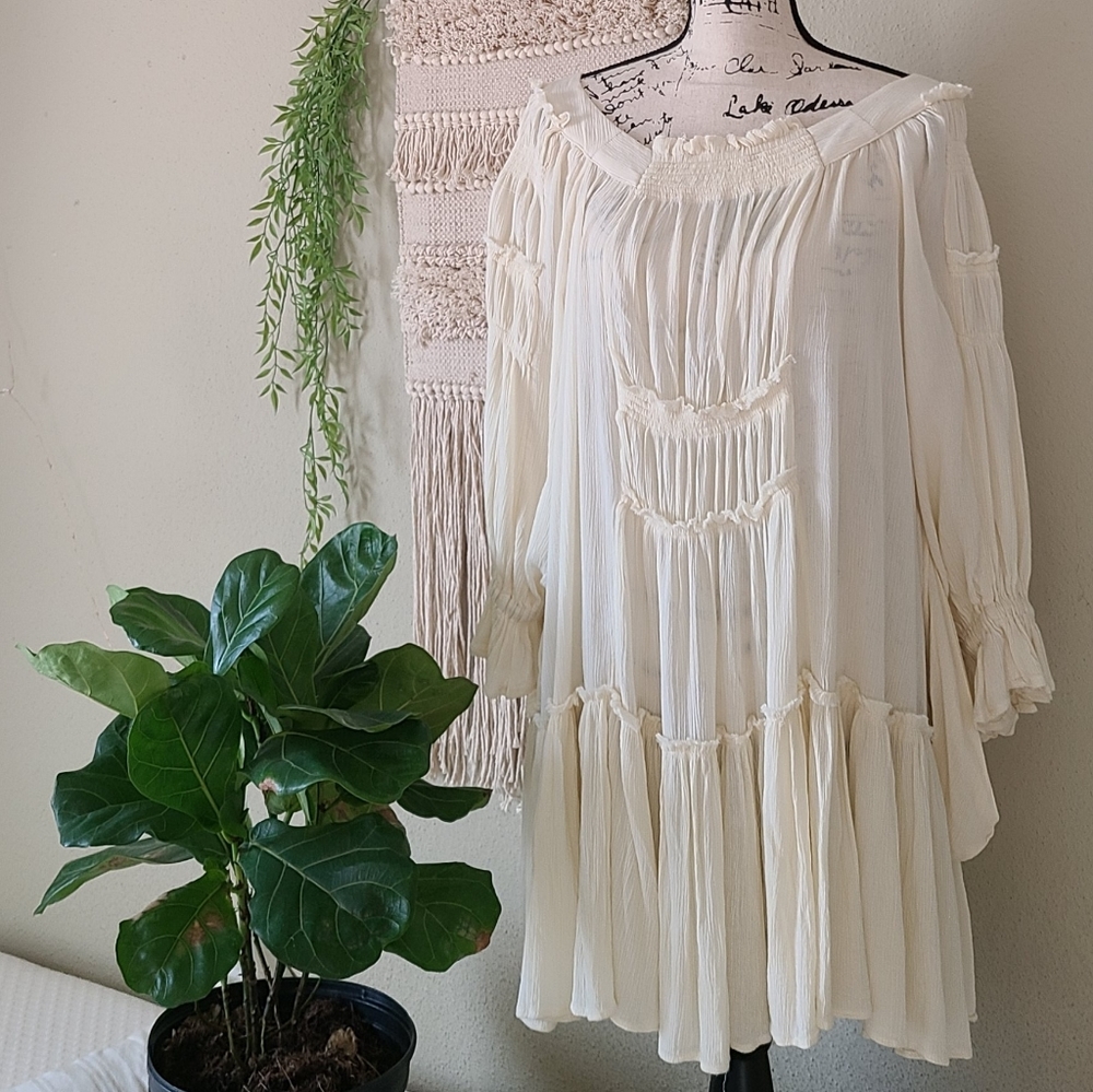 Free People Cottage Core Dress XS White Boho Retro